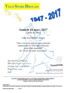 Réservation Repas Dansant 70 ans VELO SPORT DROUAIS